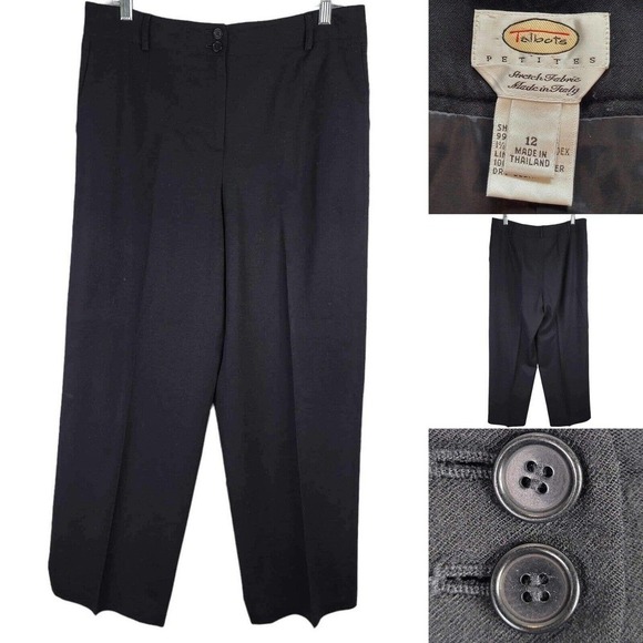 Talbots Black Dress Pants Wool Wide Straight Leg Career Party Lined High Rise 12 - Picture 1 of 9